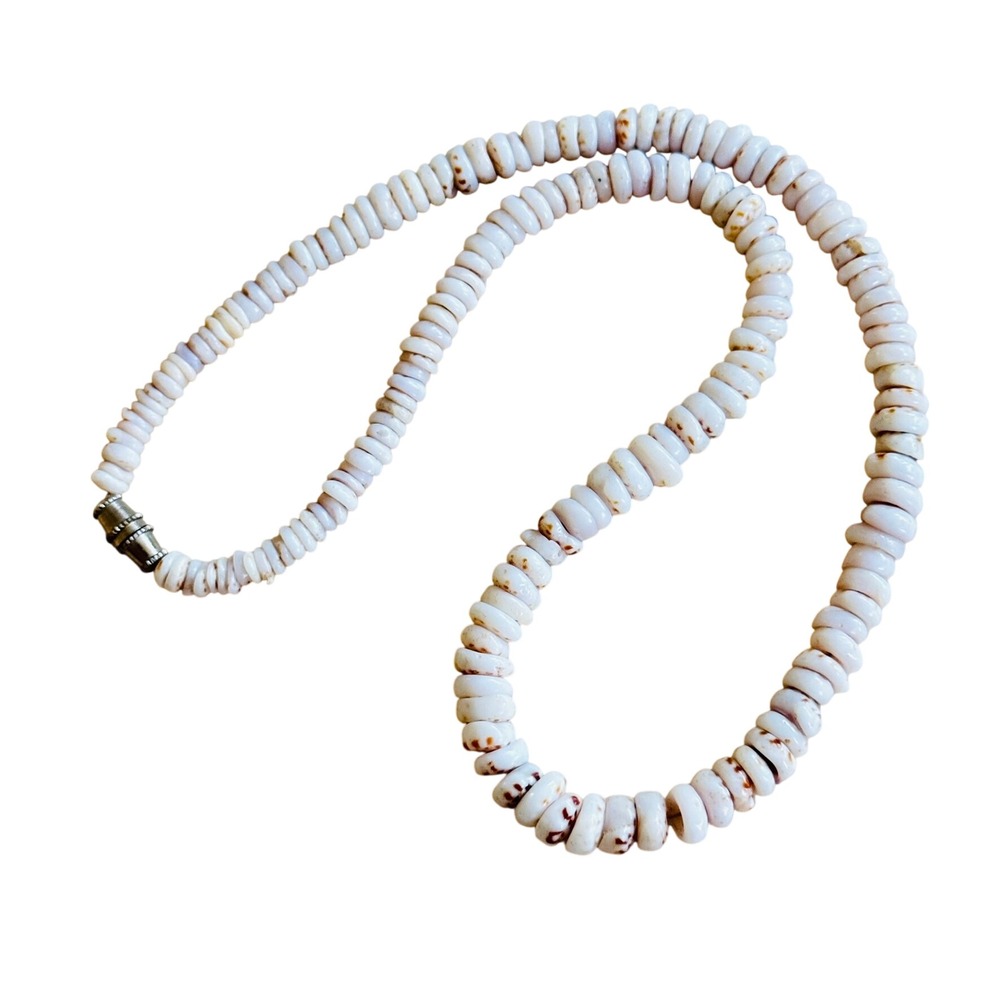 VTG Hawaiian Puka Tiger Shell 17" Necklace Surfer 70s Beaded 28g Hawaii Groovy